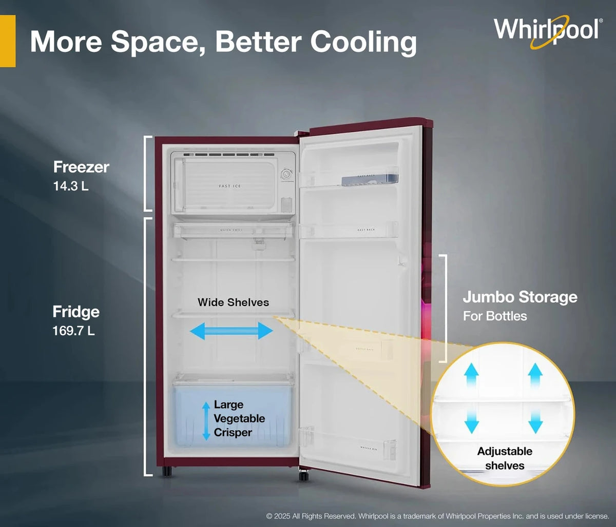 Whirlpool 192 L Direct Cool Single Door 5 Star Refrigerator (wine Enchant, 215 IMPC PRM 5S Inv wine Enchant-Y-73629)