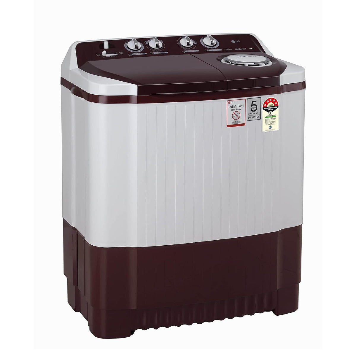 LG 8.5 kg 5 स्टार सेमी-ऑटोमैटिक टॉप लोड वॉशिंग मशीन (P8530SRAZ, बरगंडी, रोलर जेट पल्सेटर)