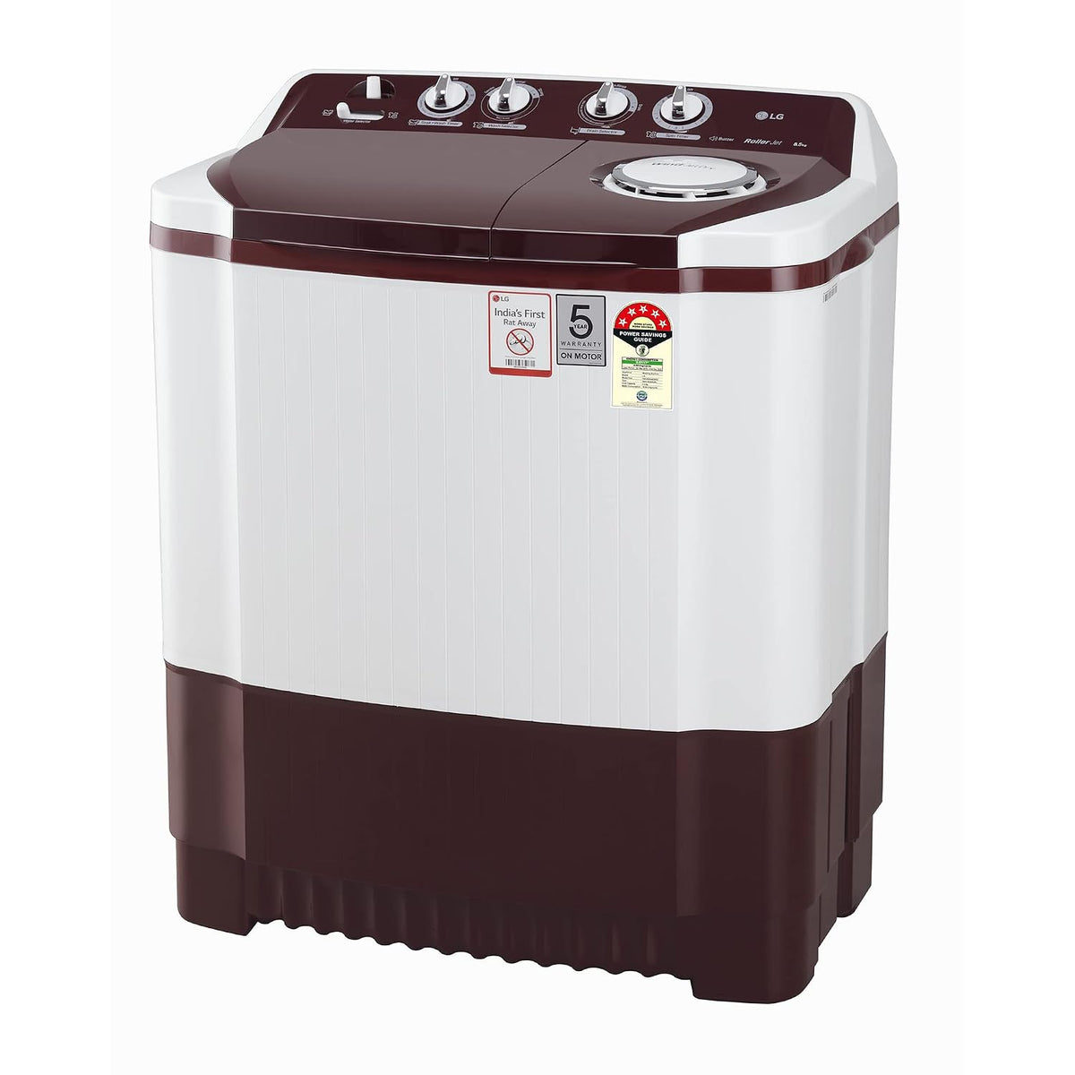 LG 8.5 kg 5 स्टार सेमी-ऑटोमैटिक टॉप लोड वॉशिंग मशीन (P8530SRAZ, बरगंडी, रोलर जेट पल्सेटर)