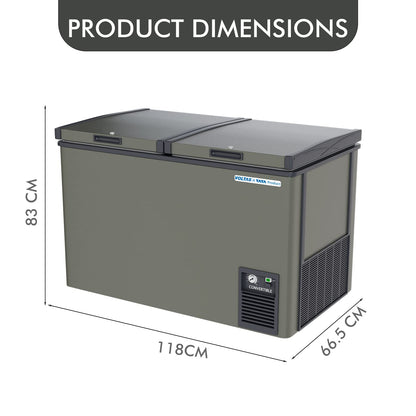 Voltas CVF320DB3 Double Door Deep Freezer cum chiller, Convertible, GREY (303L Gross, 295L Net)