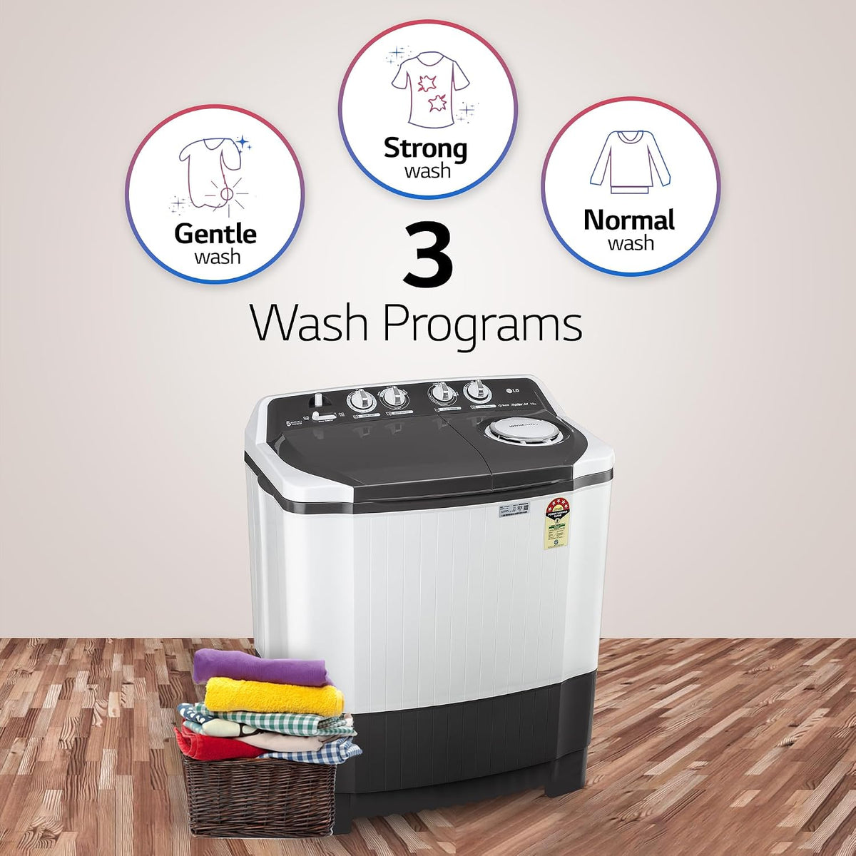 LG 7.5 kg 5 Star Wind jet dry Semi-Automatic Top Load Washing Machine (P7510RGAZ, Dark Gray, Roller Jet Pulsator)