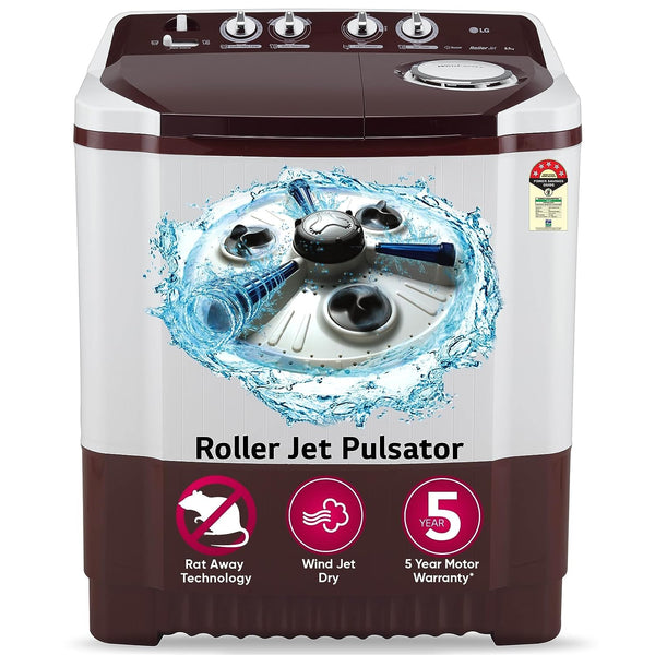 LG 8.5 kg 5 स्टार सेमी-ऑटोमैटिक टॉप लोड वॉशिंग मशीन (P8530SRAZ, बरगंडी, रोलर जेट पल्सेटर)