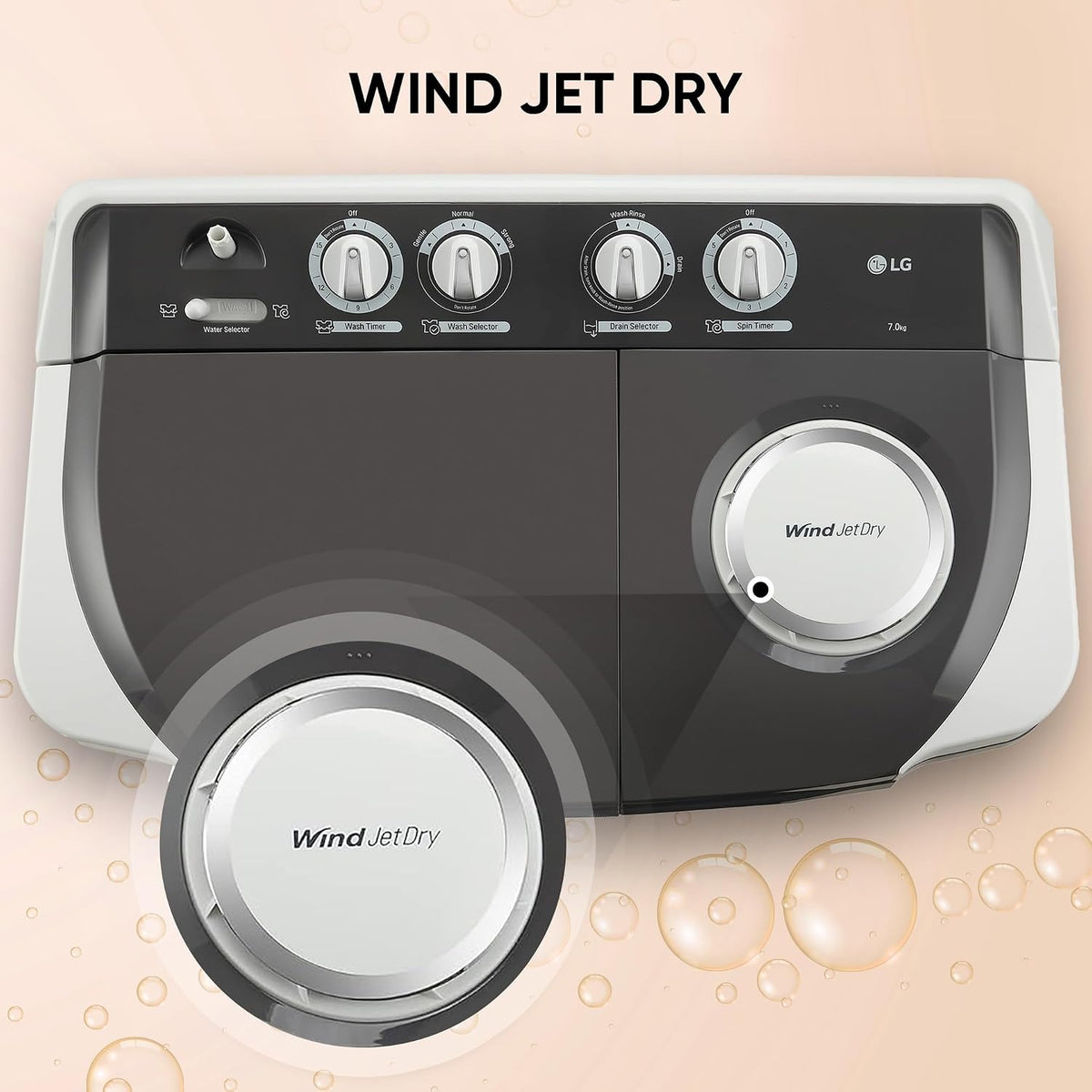 LG 7 Kg 5 Star Wind Jet Dry Semi-Automatic Top Loading Washing Machine (P7020NGAZ, Dark Gray, Rat Away Feature)