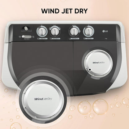 LG 7 Kg 5 Star Wind Jet Dry Semi-Automatic Top Loading Washing Machine (P7020NGAZ, Dark Gray, Rat Away Feature)