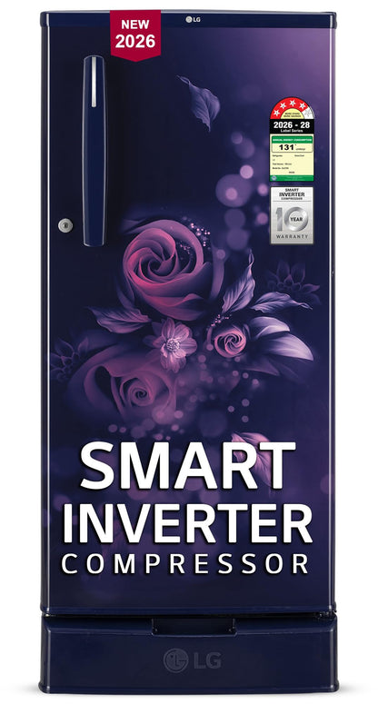LG 185 L, 4 Star, Smart Inverter, Direct Cool Single Door Refrigerator (GLD1945ZOSE, Scarlet Euphoria, Base stand with Drawer)