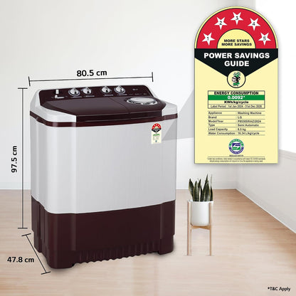 LG 8.5 kg 5 स्टार सेमी-ऑटोमैटिक टॉप लोड वॉशिंग मशीन (P8530SRAZ, बरगंडी, रोलर जेट पल्सेटर)