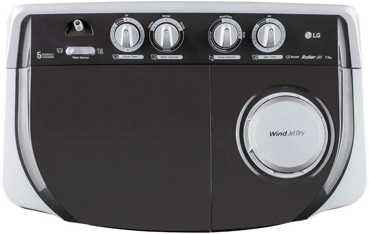 LG 7.5 kg 5 Star Wind jet dry Semi-Automatic Top Load Washing Machine (P7510RGAZ, Dark Gray, Roller Jet Pulsator)