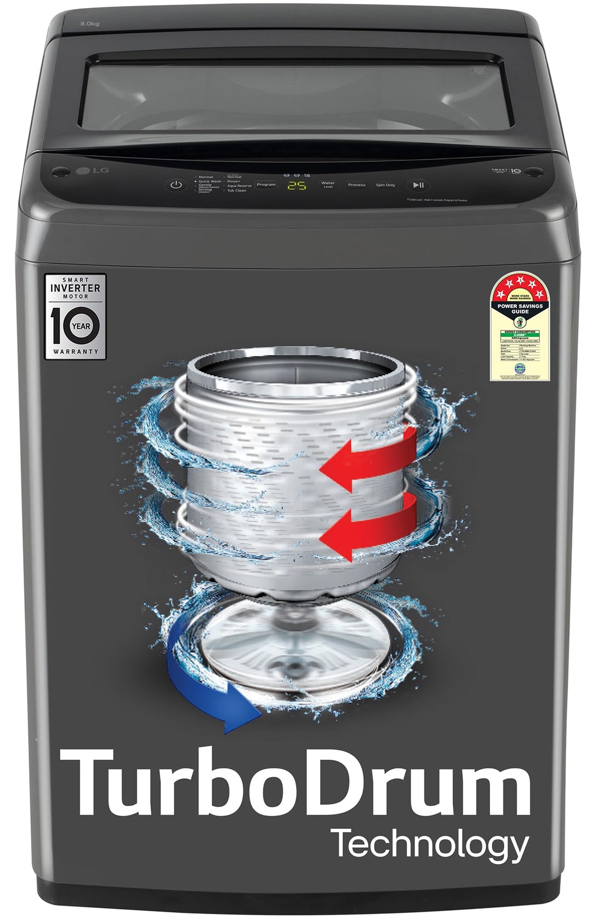 LG 7 Kg 5 Star Smart Inverter Technology Fully Automatic Top Load Washing Machine (T70VBMB1Z, Auto Prewash, Turbodrum, Stainless Steel drum, LED Display, Smart Diagnosis Middle Black)