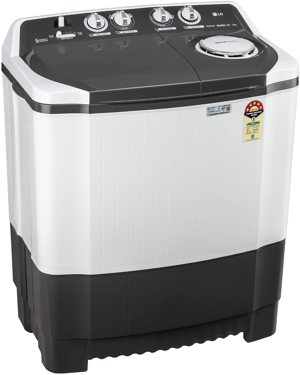 LG 7.5 kg 5 Star Wind jet dry Semi-Automatic Top Load Washing Machine (P7510RGAZ, Dark Gray, Roller Jet Pulsator)