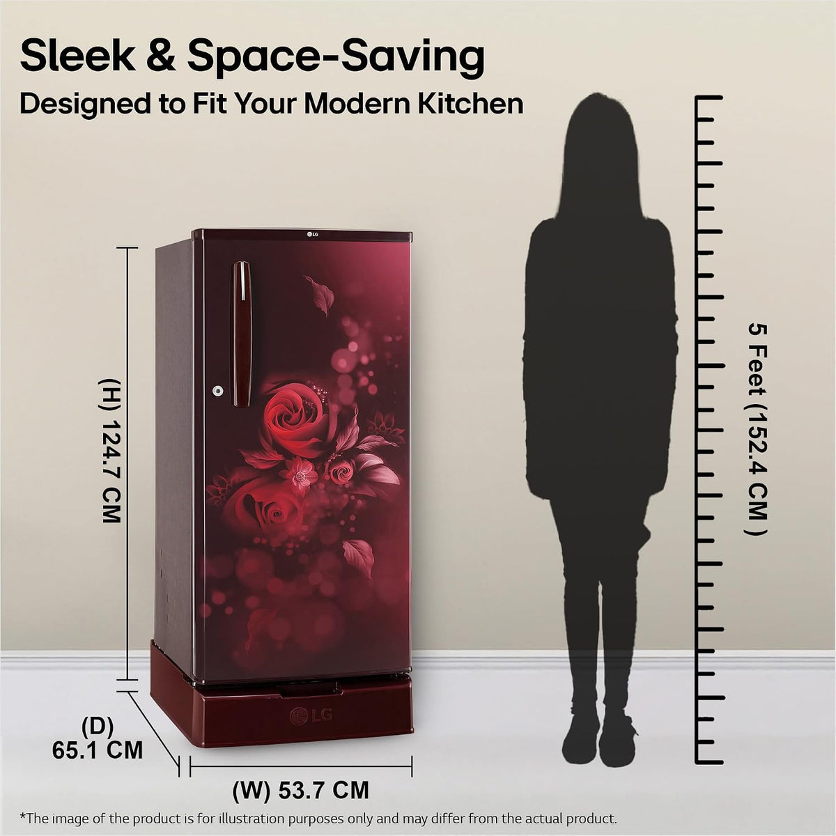 LG 185 L, 4 Star, Smart Inverter, Direct Cool Single Door Refrigerator (GLD1945ZOSE, Scarlet Euphoria, Base stand with Drawer)
