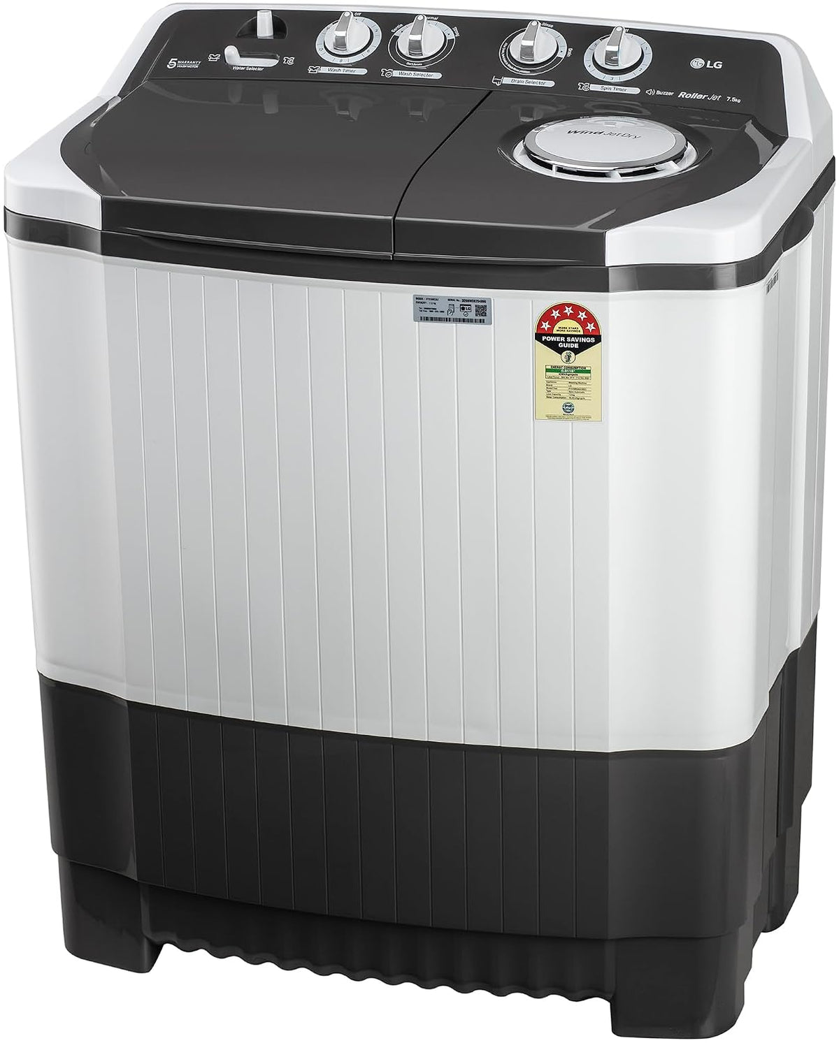 LG 7.5 kg 5 Star Wind jet dry Semi-Automatic Top Load Washing Machine (P7510RGAZ, Dark Gray, Roller Jet Pulsator)