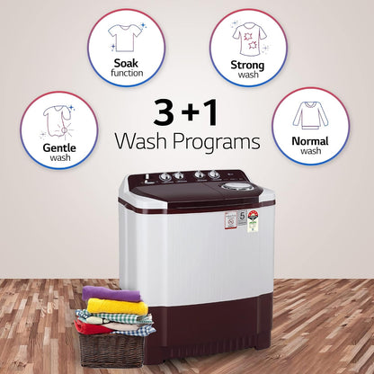 LG 8.5 kg 5 स्टार सेमी-ऑटोमैटिक टॉप लोड वॉशिंग मशीन (P8530SRAZ, बरगंडी, रोलर जेट पल्सेटर)