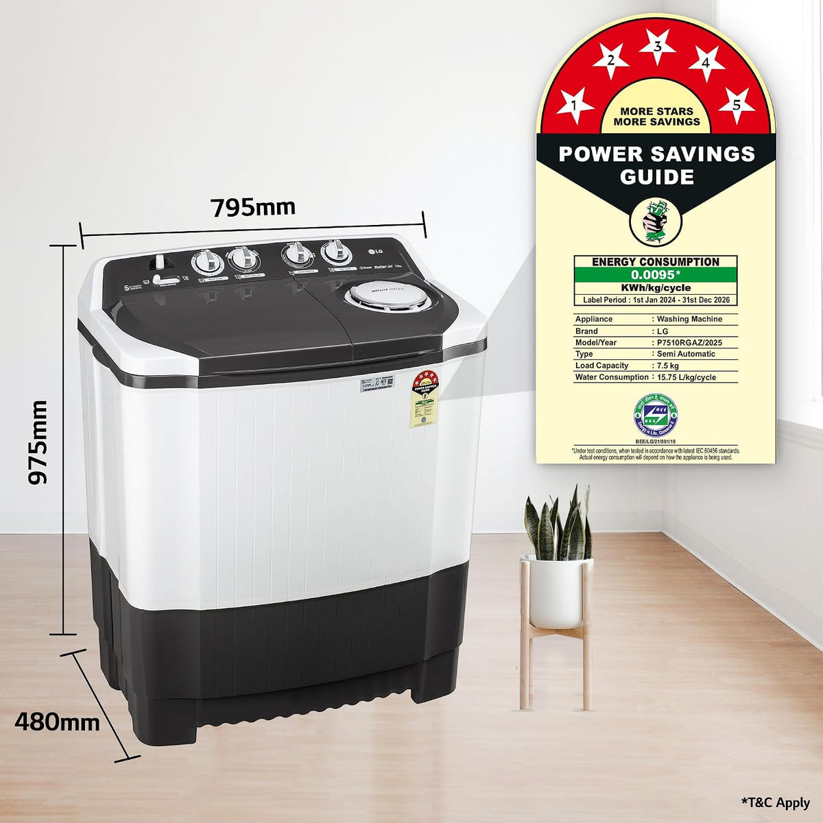 LG 7.5 kg 5 Star Wind jet dry Semi-Automatic Top Load Washing Machine (P7510RGAZ, Dark Gray, Roller Jet Pulsator)