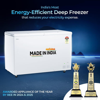 Haier HFC-500DPW5, 5 Star (2026 Star Rating) Double Door Convertible Deep Freezer, 5 Side Freezing, Dual Condenser, Inside Metal Liner with 70mm Puff Thickness (White 439L)