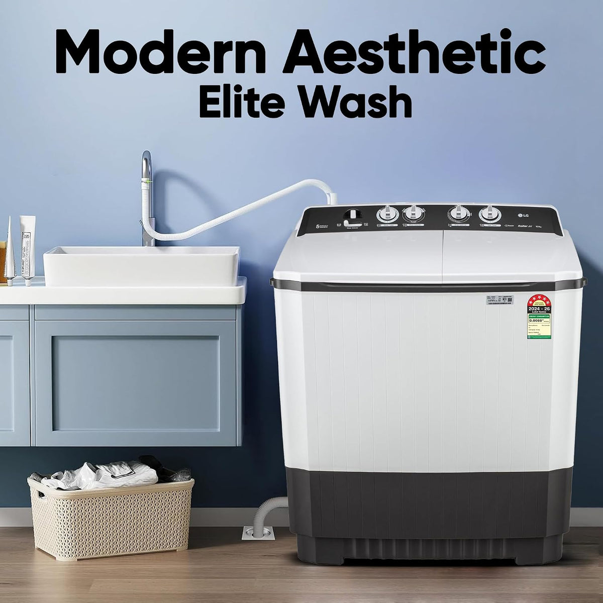 LG 10 Kg, 5 Star, Roller Jet Pulsator, Semi-Automatic Top Loading Washing Machine (P1040RGAZ, Dark Gray, Better wash with effective scrubbing, Rat Away Feature, 5 Year Motor Warranty)