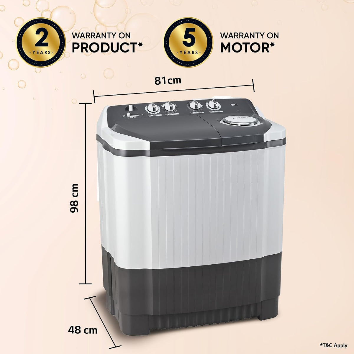 LG 7 Kg 5 Star Wind Jet Dry Semi-Automatic Top Loading Washing Machine (P7020NGAZ, Dark Gray, Rat Away Feature)