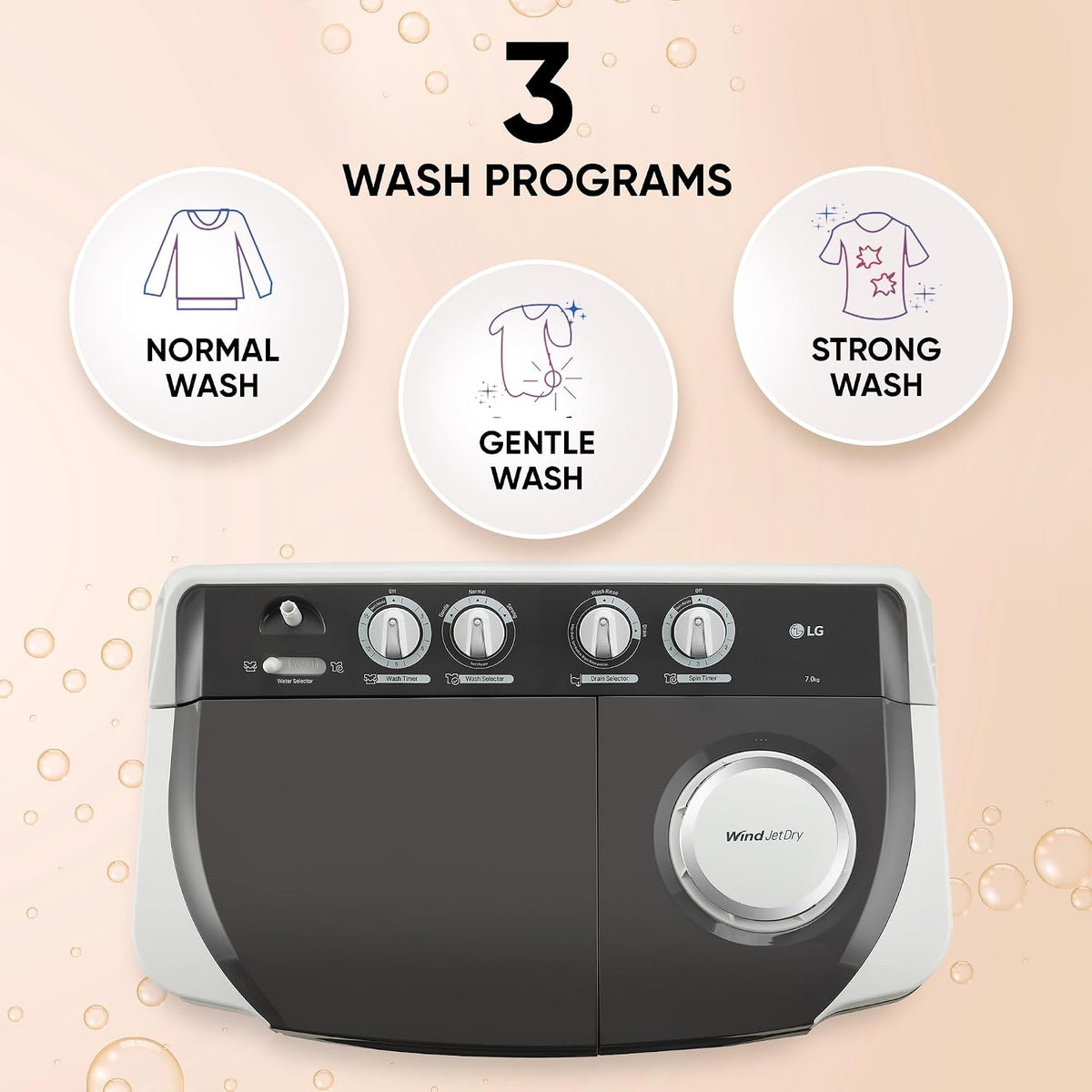 LG 7 Kg 5 Star Wind Jet Dry Semi-Automatic Top Loading Washing Machine (P7020NGAZ, Dark Gray, Rat Away Feature)
