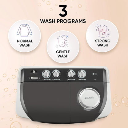 LG 7 Kg 5 Star Wind Jet Dry Semi-Automatic Top Loading Washing Machine (P7020NGAZ, Dark Gray, Rat Away Feature)