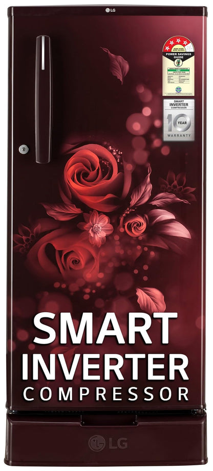 LG 185 L, 4 Star, Smart Inverter, Direct Cool Single Door Refrigerator (GLD1945ZOSE, Scarlet Euphoria, Base stand with Drawer)
