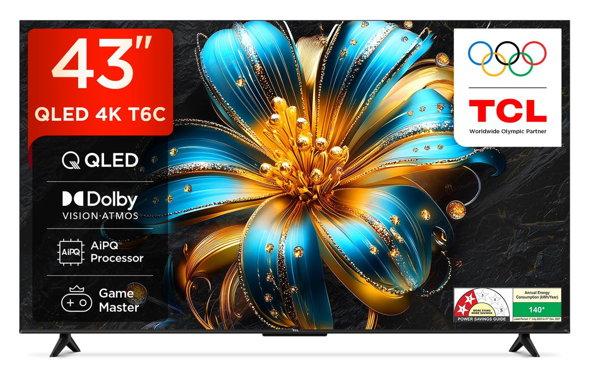 TCL 108 cm (43 inches) 4K Ultra HD Smart QLED Google TV | HDR 10+ | Dolby Vision & Atmos | 30W Speaker Output | Game Master | 43T6D