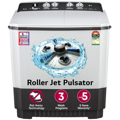 LG 10 Kg, 5 Star, Roller Jet Pulsator, Semi-Automatic Top Loading Washing Machine (P1040RGAZ, Dark Gray, Better wash with effective scrubbing, Rat Away Feature, 5 Year Motor Warranty)