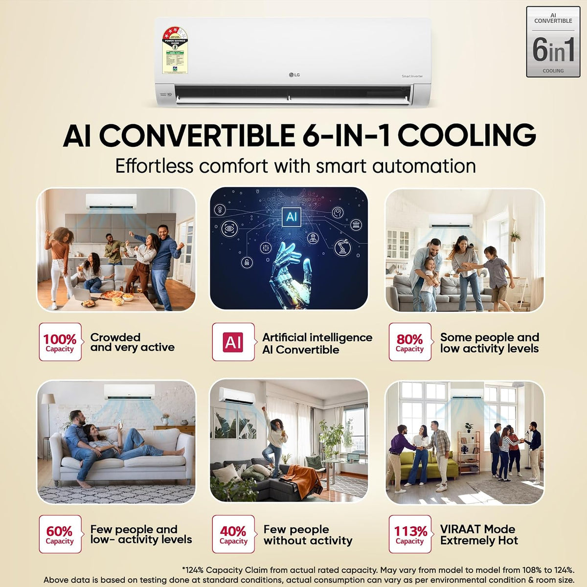 LG 1.5 Ton 3 Star, Smart Inverter Split AC (100% Copper Condenser, AI Convertible 6-in-1, Faster Cooling & Energy Saving, Diet Mode+, HD Filter with Anti-Virus Protection,Him Clean, AS-Q18JNXE,White)
