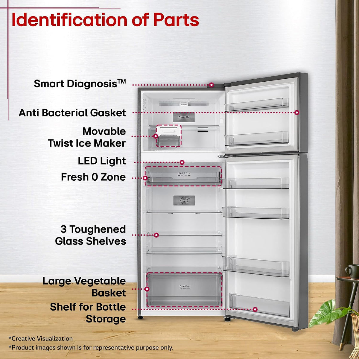 LG 398 L, 3 Star, Convertible, Smart Inverter, Frost-Free Double Door, Wi-Fi Enabled Refrigerator (GLT4036SNPZ, Shiny Steel, Multi Air Flow Cooling with Express Freeze, Smart Diagnosis & Deodorizer)