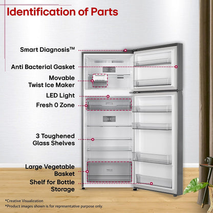 LG 398 L, 3 Star, Convertible, Smart Inverter, Frost-Free Double Door, Wi-Fi Enabled Refrigerator (GLT4036SNPZ, Shiny Steel, Multi Air Flow Cooling with Express Freeze, Smart Diagnosis & Deodorizer)