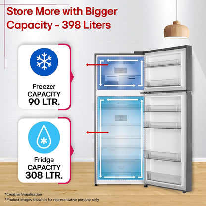 LG 398 L, 3 Star, Convertible, Smart Inverter, Frost-Free Double Door, Wi-Fi Enabled Refrigerator (GLT4036SNPZ, Shiny Steel, Multi Air Flow Cooling with Express Freeze, Smart Diagnosis & Deodorizer)