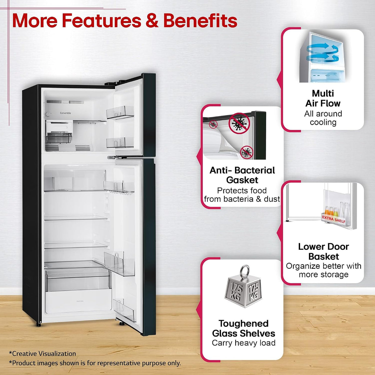LG 251 L, 2 Star, Frost-Free Smart Inverter Double Door Convertible Refrigerator (GLT2526XWEL, Emerald Lotus, Smart & Dairy Mode, Express Freeze & Convertible Space for More Storage, 2026 Model)