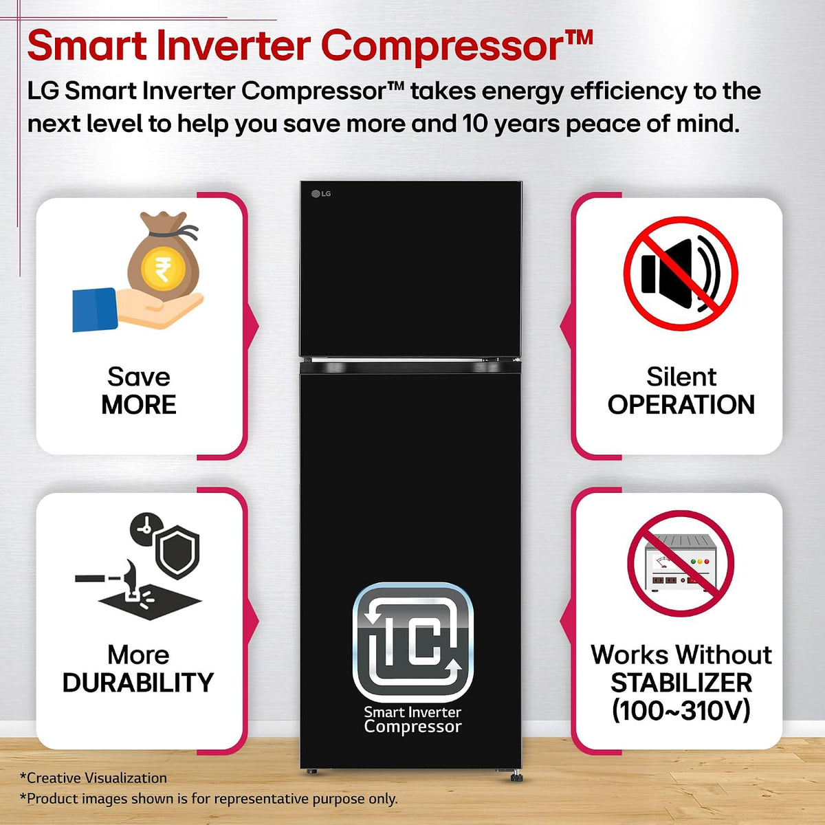 LG 276 L, 2 Star, Smart Inverter, Smart & Dairy Mode, Frost-Free Double Door Convertible Refrigerator (GLT2826XWOB, Onyx Black, Multi Air Flow & Convertible Space for More Storage, 2026 Model)