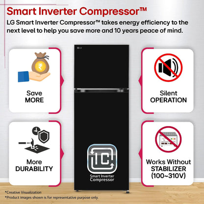 LG 276 L, 2 Star, Smart Inverter, Smart & Dairy Mode, Frost-Free Double Door Convertible Refrigerator (GLT2826XWOB, Onyx Black, Multi Air Flow & Convertible Space for More Storage, 2026 Model)