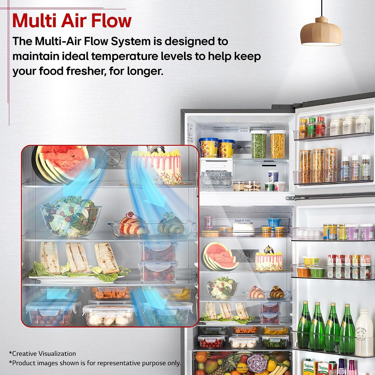 LG 398 L, 3 Star, Convertible, Smart Inverter, Frost-Free Double Door, Wi-Fi Enabled Refrigerator (GLT4036SNPZ, Shiny Steel, Multi Air Flow Cooling with Express Freeze, Smart Diagnosis & Deodorizer)
