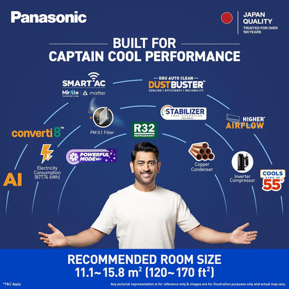 Panasonic 1.5 Ton 3 Star Premium Wi-Fi Inverter Smart Split AC (Matter/MirAIe, AI, DustBuster, 55°C Oper., Copper Condenser, 8in1 Convertible, 2-Way, PM0.1 Filter, CS/CU-SU18BKY3W, 2026 Model, White)