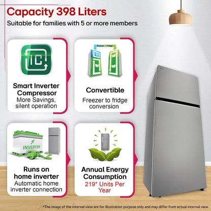 LG 398 L, 3 Star, Convertible, Smart Inverter, Frost-Free Double Door, Wi-Fi Enabled Refrigerator (GLT4036SNPZ, Shiny Steel, Multi Air Flow Cooling with Express Freeze, Smart Diagnosis & Deodorizer)