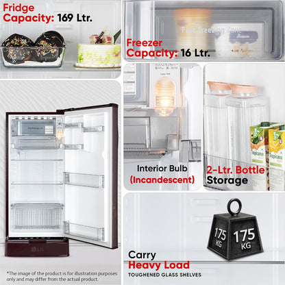 LG 185 L, 4 Star, Smart Inverter, Direct Cool Single Door Refrigerator (GLD1945ZOSE, Scarlet Euphoria, Base stand with Drawer)