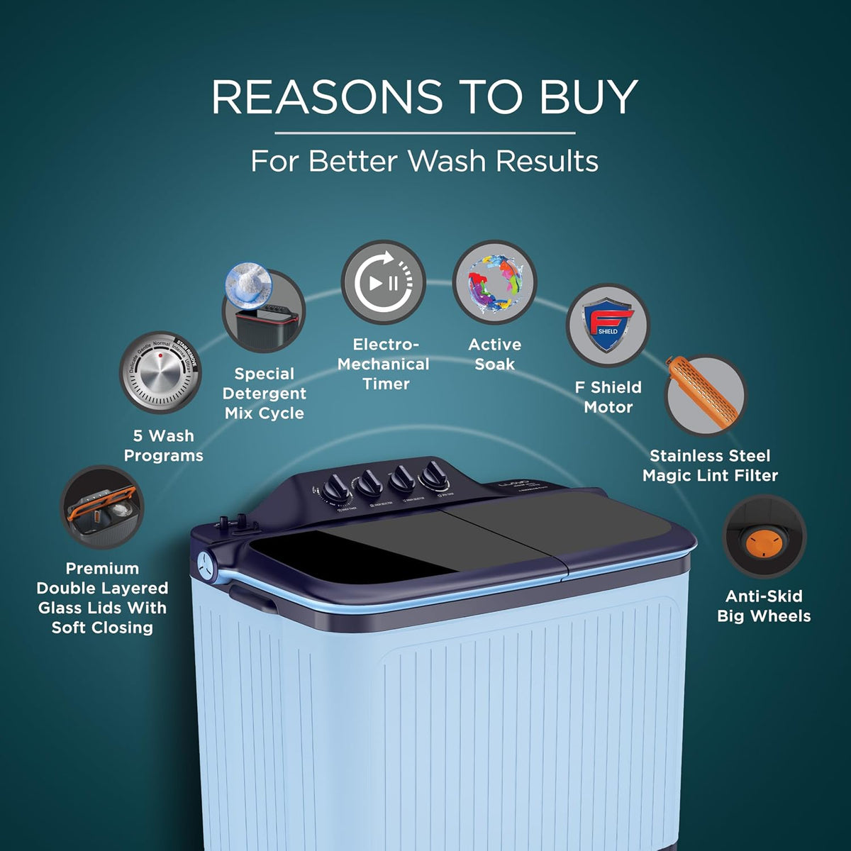 Lloyd Elante Pluss 12 Kg 5 Star Semi-Automatic Top Load Washing Machine (GLWS125EPHIB, Indigo Blue)