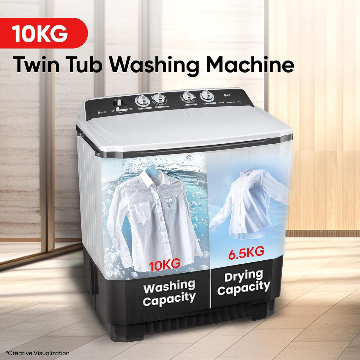 LG 10 Kg, 5 Star, Roller Jet Pulsator, Semi-Automatic Top Loading Washing Machine (P1040RGAZ, Dark Gray, Better wash with effective scrubbing, Rat Away Feature, 5 Year Motor Warranty)