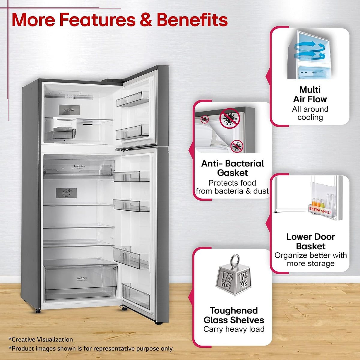 LG 398 L, 3 Star, Convertible, Smart Inverter, Frost-Free Double Door, Wi-Fi Enabled Refrigerator (GLT4036SNPZ, Shiny Steel, Multi Air Flow Cooling with Express Freeze, Smart Diagnosis & Deodorizer)