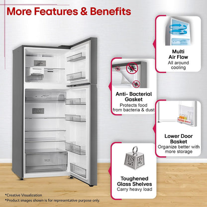 LG 398 L, 3 Star, Convertible, Smart Inverter, Frost-Free Double Door, Wi-Fi Enabled Refrigerator (GLT4036SNPZ, Shiny Steel, Multi Air Flow Cooling with Express Freeze, Smart Diagnosis & Deodorizer)