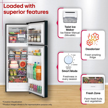 LG 251 L, 2 Star, Frost-Free Smart Inverter Double Door Convertible Refrigerator (GLT2526XWEL, Emerald Lotus, Smart & Dairy Mode, Express Freeze & Convertible Space for More Storage, 2026 Model)