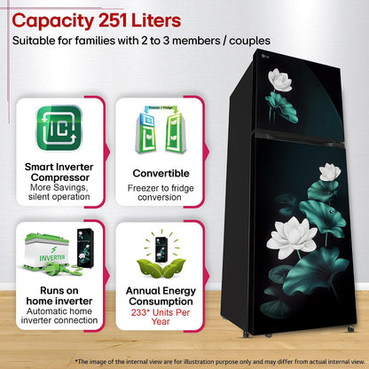 LG 251 L, 2 Star, Frost-Free Smart Inverter Double Door Convertible Refrigerator (GLT2526XWEL, Emerald Lotus, Smart & Dairy Mode, Express Freeze & Convertible Space for More Storage, 2026 Model)