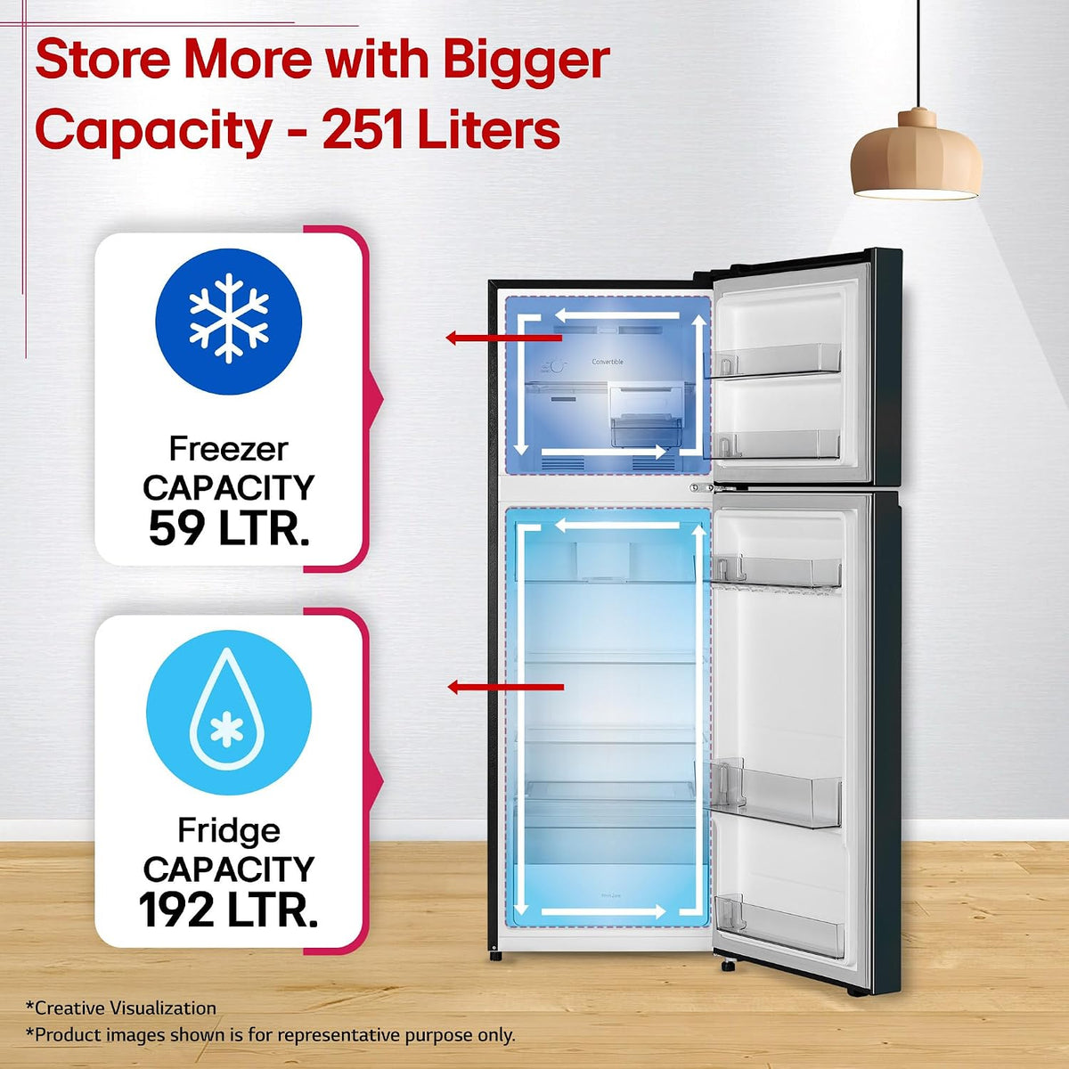 LG 251 L, 2 Star, Frost-Free Smart Inverter Double Door Convertible Refrigerator (GLT2526XWEL, Emerald Lotus, Smart & Dairy Mode, Express Freeze & Convertible Space for More Storage, 2026 Model)
