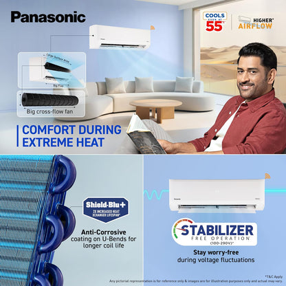 Panasonic 1.5 Ton 3 Star Premium Wi-Fi Inverter Smart Split AC (Matter/MirAIe, AI, DustBuster, 55°C Oper., Copper Condenser, 8in1 Convertible, 2-Way, PM0.1 Filter, CS/CU-SU18BKY3W, 2026 Model, White)