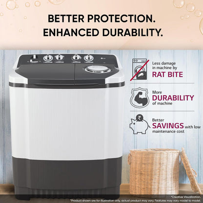 LG 7 Kg 5 Star Wind Jet Dry Semi-Automatic Top Loading Washing Machine (P7020NGAZ, Dark Gray, Rat Away Feature)