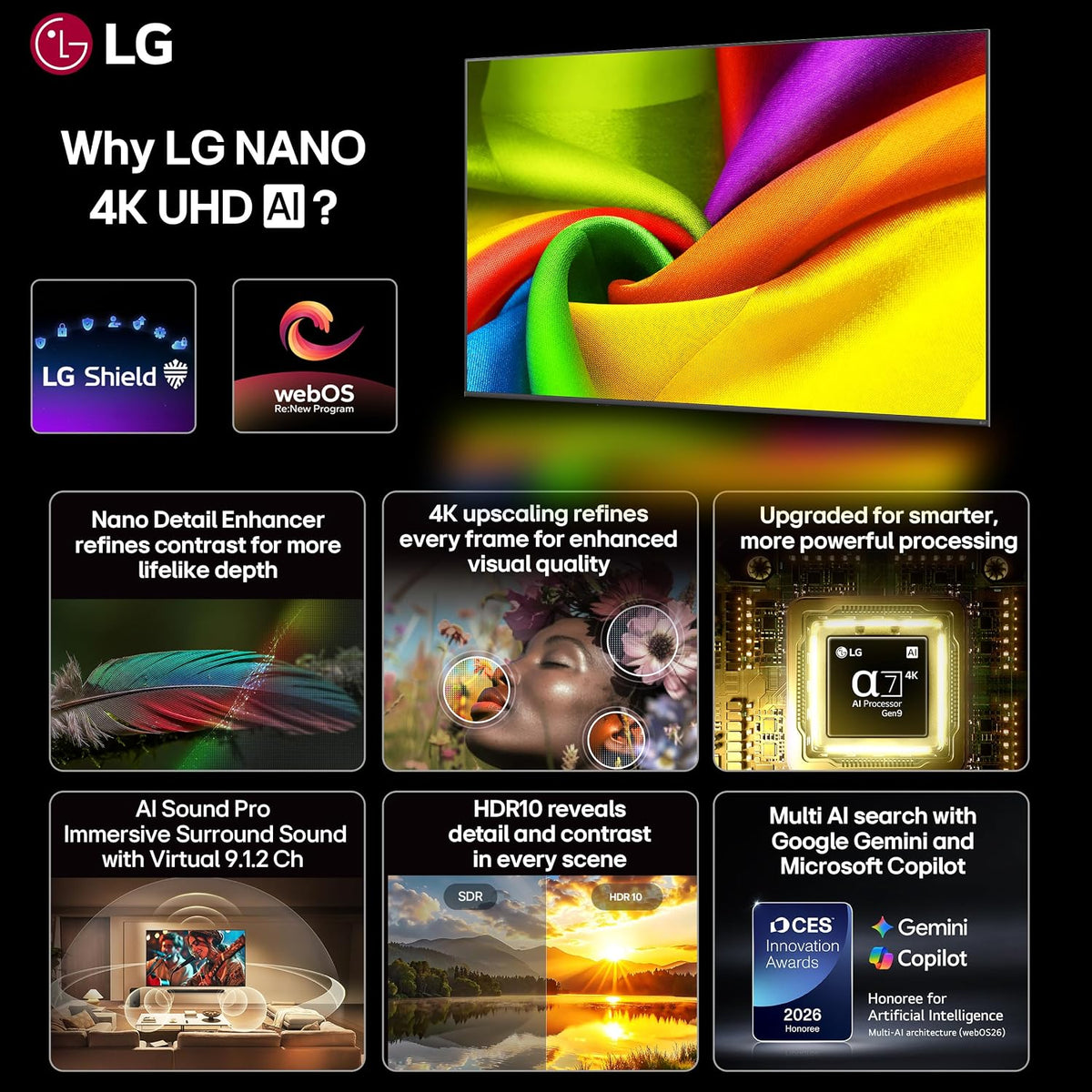 LG 139 cms (55 inches) NU87 AI Series Nano 4K Ultra HD (3840 x 2160) Smart webOS LED TV 55NU870BPLA 2026