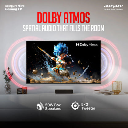 acerpure Nitro 139 cm (55 inch) QLED Ultra HD (4K) Smart Google TV with 120 Hz GTV 5.0 |Android 14 |Dolby Vision & Dolby Atmos|50W Sound|Tuner|Wi-Fi Direct|ALLM |VRR|MEMC|Karaoke|AI|Gaming |Wall Mount (AP55UG75PNTO5)