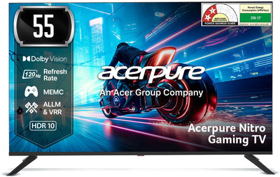 acerpure Nitro 139 cm (55 inch) QLED Ultra HD (4K) Smart Google TV with 120 Hz GTV 5.0 |Android 14 |Dolby Vision & Dolby Atmos|50W Sound|Tuner|Wi-Fi Direct|ALLM |VRR|MEMC|Karaoke|AI|Gaming |Wall Mount (AP55UG75PNTO5)