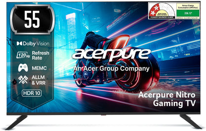 acerpure Nitro 139 cm (55 inch) QLED Ultra HD (4K) Smart Google TV with 120 Hz GTV 5.0 |Android 14 |Dolby Vision & Dolby Atmos|50W Sound|Tuner|Wi-Fi Direct|ALLM |VRR|MEMC|Karaoke|AI|Gaming |Wall Mount (AP55UG75PNTO5)