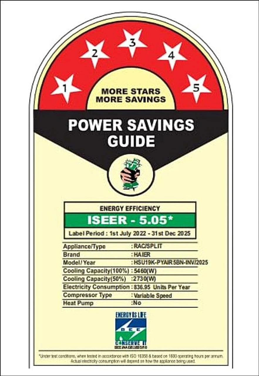 Haier 2025 Model 1.6 Ton 5 Star Split Inverter with Wi-fi AC (HSU19K-PYAIR5BN-INV, White)